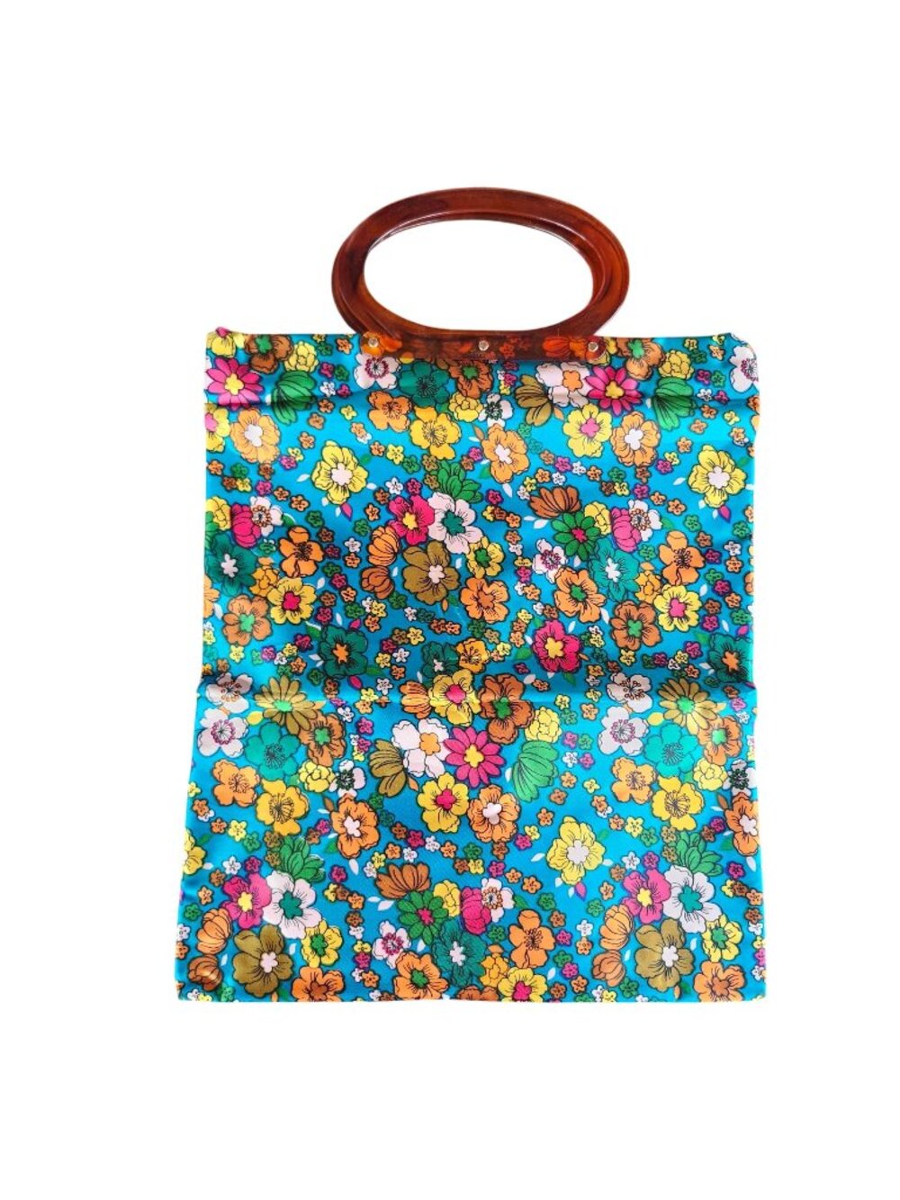 Vintage 1960/70s Lady's Pride Vibrand Mod Floral Fold Tote Bag w/ Lucite Handles
